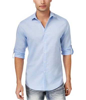 I-N-C Mens Roll-Tab Button Up Shirt, Blue, Small