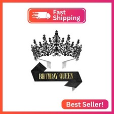 Papoopy Birthday Tiara Crown with Sash for Women, Headband Hair Accessories for