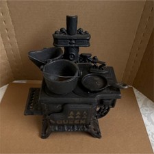 Queen Vintage Cast Iron Toy Kitchen Stove with Miniature Pots, Pan, and Iron