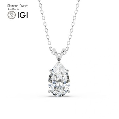 Birne Solitär Labgrown Diamant Anhänger 18k Weißgold 3 Kt F Vs1
