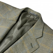 Ermenegildo Zegna Men  s 100 Wool Twill Blazer Green/Beige/Blue Plaid   40R US