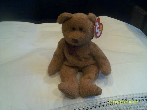 Vtg. Ty Beanie Baby-Curly the Bear (br eyes)  DOB 4/12/1996-org tags