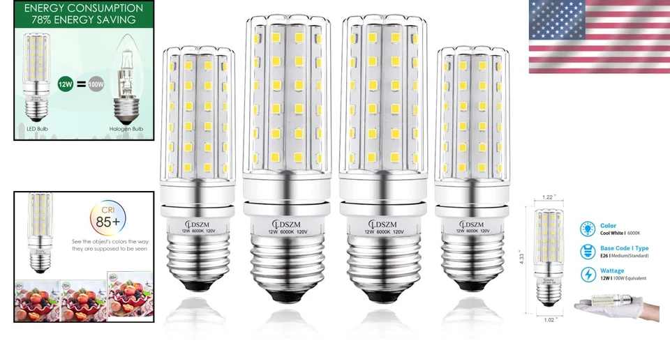 LED Light Bulb 12W E26 6000K 1200 Lumen Non-Dimmable Indoor Chandelier Pack - Image 2 of 4