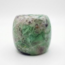 Image of Fluorite Crystal Cylinder Tealight Holder Natural Healing Stone Candle Holder