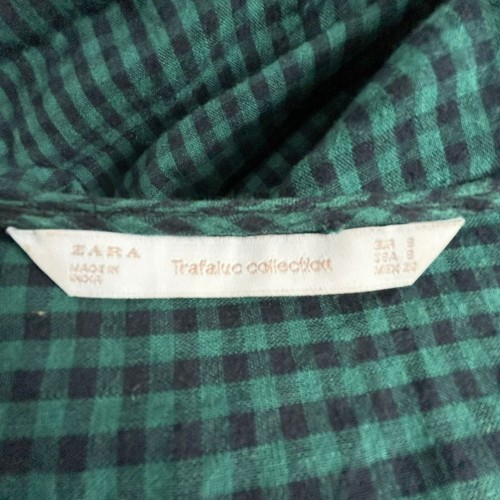 Zara Women's Trafaluc Collection Check Embroidered 3/4 Sleeve Mini Dress Green 8 - Picture 5 of 9
