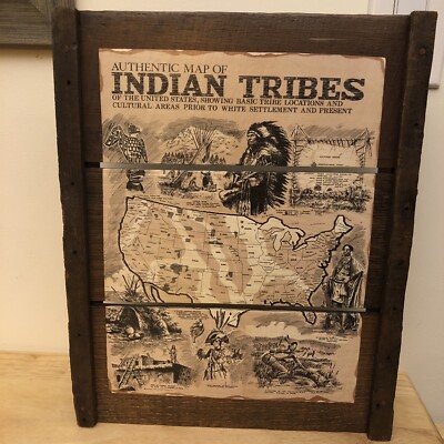 Native American Wood Map Tribes of the USA 15x12 Tray Wall Hanging