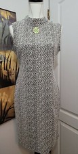 SHARAGANO Sleeveless Dress Ivory/Black  Mock Neck Stretch Sz 6