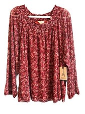 Terra  Sky Womens Tunic Mesh Top 2X Long Sleeve Butterfly Shirt Boho Cottage