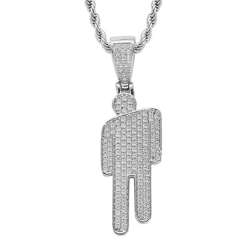 2ct Round Cut Simulated Diamond Blohsh necklace For Men 14K White Gold Plated