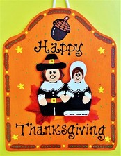 HAPPY THANKSGIVING PILGRIM SIGN Wall Plaque Family Home Fall Autumn Decor