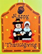 HAPPY THANKSGIVING PILGRIM SIGN Wall Plaque Family Home Fall Autumn Decor 