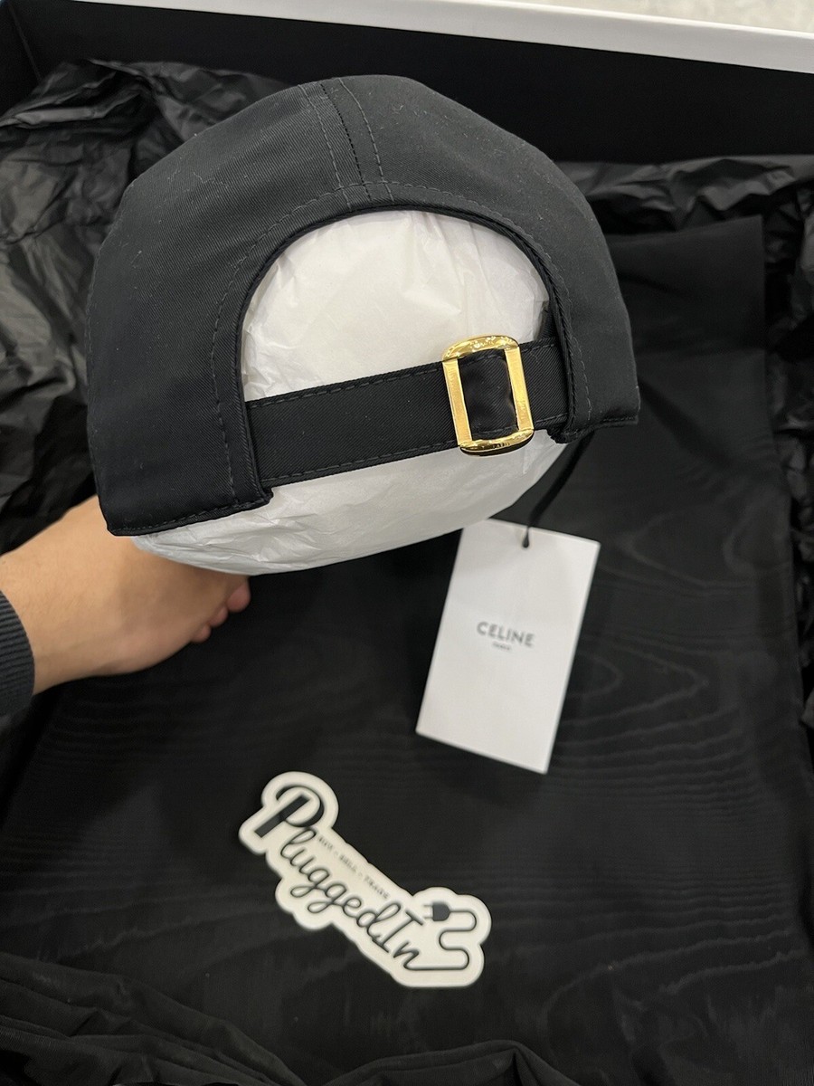 Celine Paris Black White Logo Cotton Drill Baseball Cap Hat