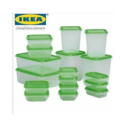 IKEA PRUTA PLASTIC FOOD CONTAINERS 17 PCS GREEN STORAGE BOX BOXES