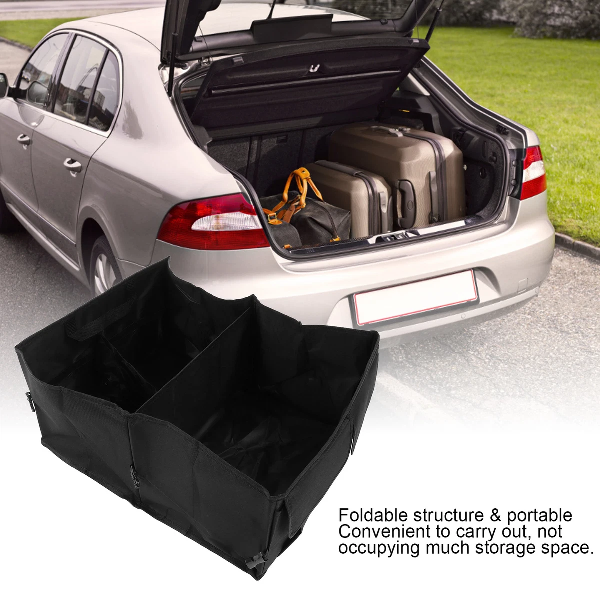 Car Storage Box Car Trunk Organizer Collapsible Multi Compartment