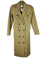 Joa Women's Checkered Plaid Double Breasted Tartan Trench Coat Size Xs Nwt