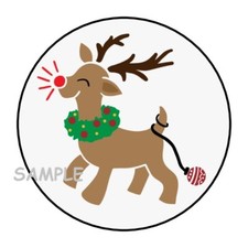 30 CHRISTMAS REINDEER ENVELOPE SEALS LABELS STICKERS 1.5" ROUND