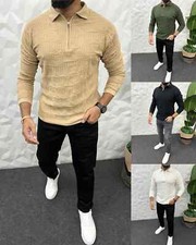 Men Zipper Turtlenecks Sweaters Knitwear Pullovers Solid Long Sleeved Sweater