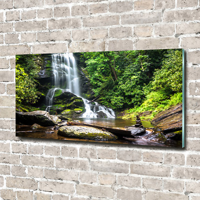 Glas-Bild Wandbilder Druck auf Glas 140x70 Deko Landschaften Wasserfall im Wald
