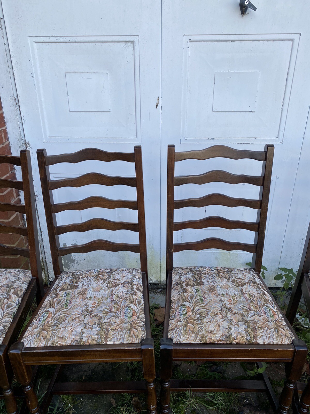 X6 ANTIQUE OAK LADDER BACK OLD CHARM DINING CHAIRS WITH CARVERS eBay