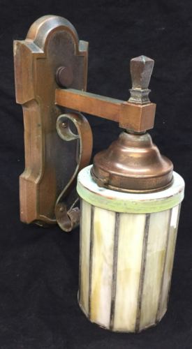Ancien luminaire porche en bronze plomb ambre Kokomo abat-jour verre nouveau câblage - Photo 1/16
