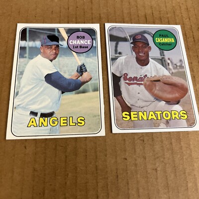 1969 Topps Bob Chance #523 & Paul Casanova #486 Vintage Baseball Cards (e8)