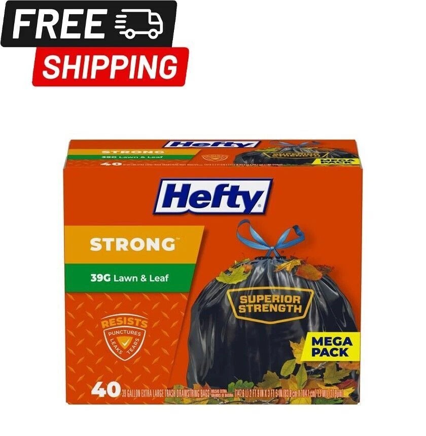 Hefty Ultra Strong Lawn and Leaf Large Trash Bags, 39 Gallon, 16 Count