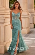 Trumpet/Mermaid Beaded Sleeveless Corset Slit Prom Dress