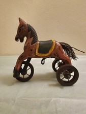 VINTAGE HAND PAINTED WOODEN HORSE TRICYCLE 7 IN. TALL