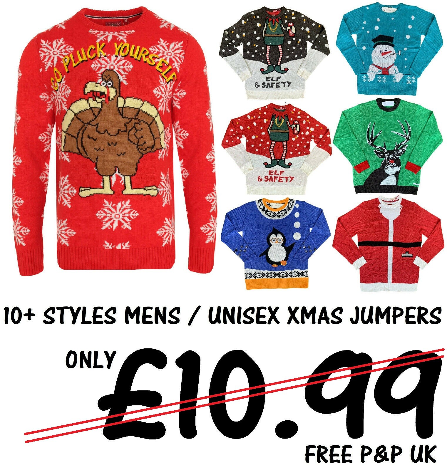 MENS CHRISTMAS JUMPERS UNISEX XMAS NOVELTY SWEATER TOPS REINDEER ELF S