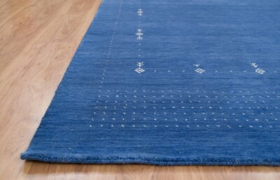 Bold Blue Wool Rug 8x10, Handkotted Minimal Rug In Solid Color: Dreamy Sapphire