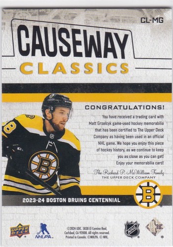 CAMISETA MATT GRZELCYK 2023-24 CUBIERTA SUPERIOR BRUINS CENTENNIAL CALUSEWAY CLASSICS - Imagen 2 de 2