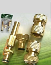 BRASS HOSE PIPE FITTING SET GARDEN TAP QUICK CONNECTORS & SPRAY NOZZLE NEW