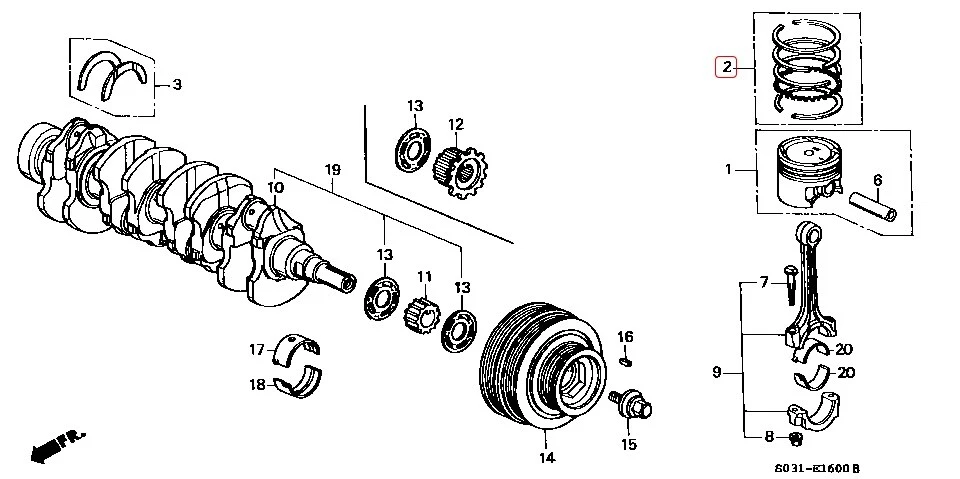 Juego de 4 anillos de pistón estándar 81 mm serie B genuino Honda Acura 13011-PR3-003 OEM Foto 3 de 4