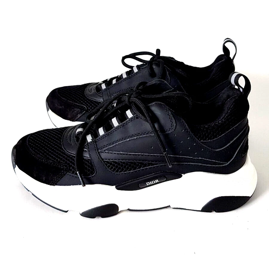 DIOR B22 Men's Sneakers Technical Black Mesh Smooth Calfskin Size 38 Italy  US 5