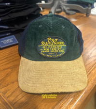 Polo Ralph Lauren Ball Hat Cap Corduroy / Suede Bill Leather Strap Adjustable