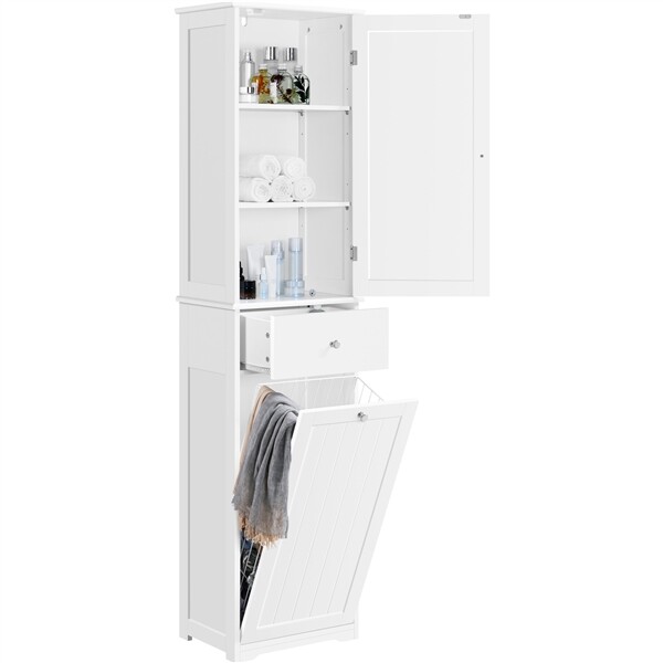 Freestanding Bathroom Cabinet w/Laundry Basket Tall Bathroom Cabinet Organizer