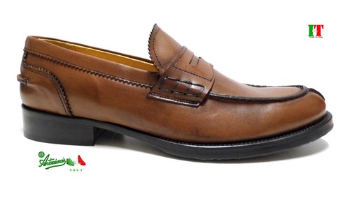 Scarpe trendy uomo mocassini college VERA PELLE MADEinITALY 380 marrone  italiane | eBay