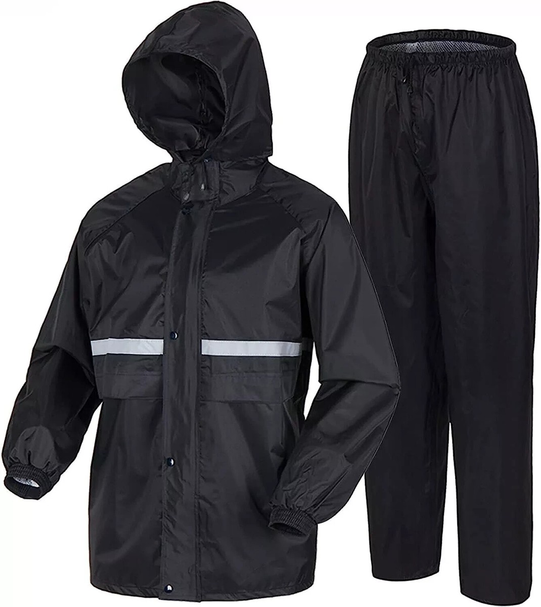 Weleyclore Black Safety Rain-suit, Rain Jacket With Hoodie and Rain Pants  Sz XXL