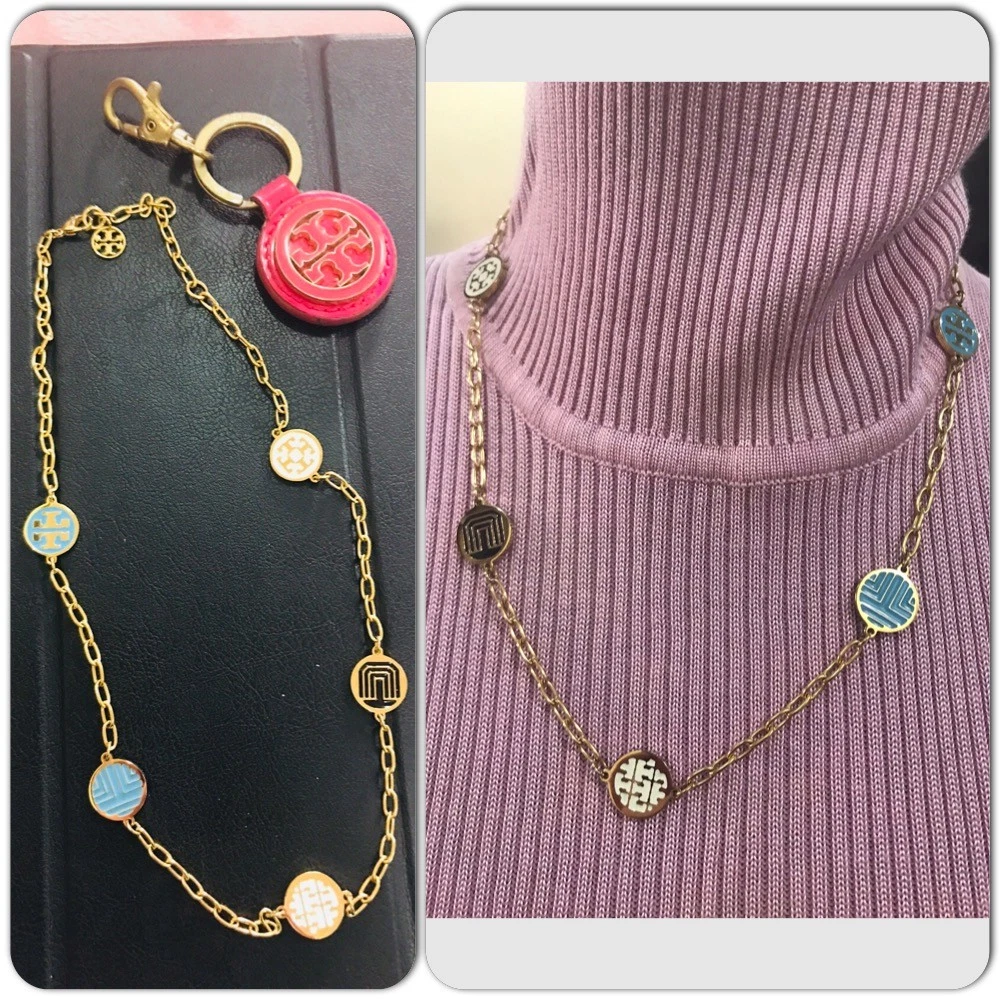 Tory burch multi strand logo necklace clearance