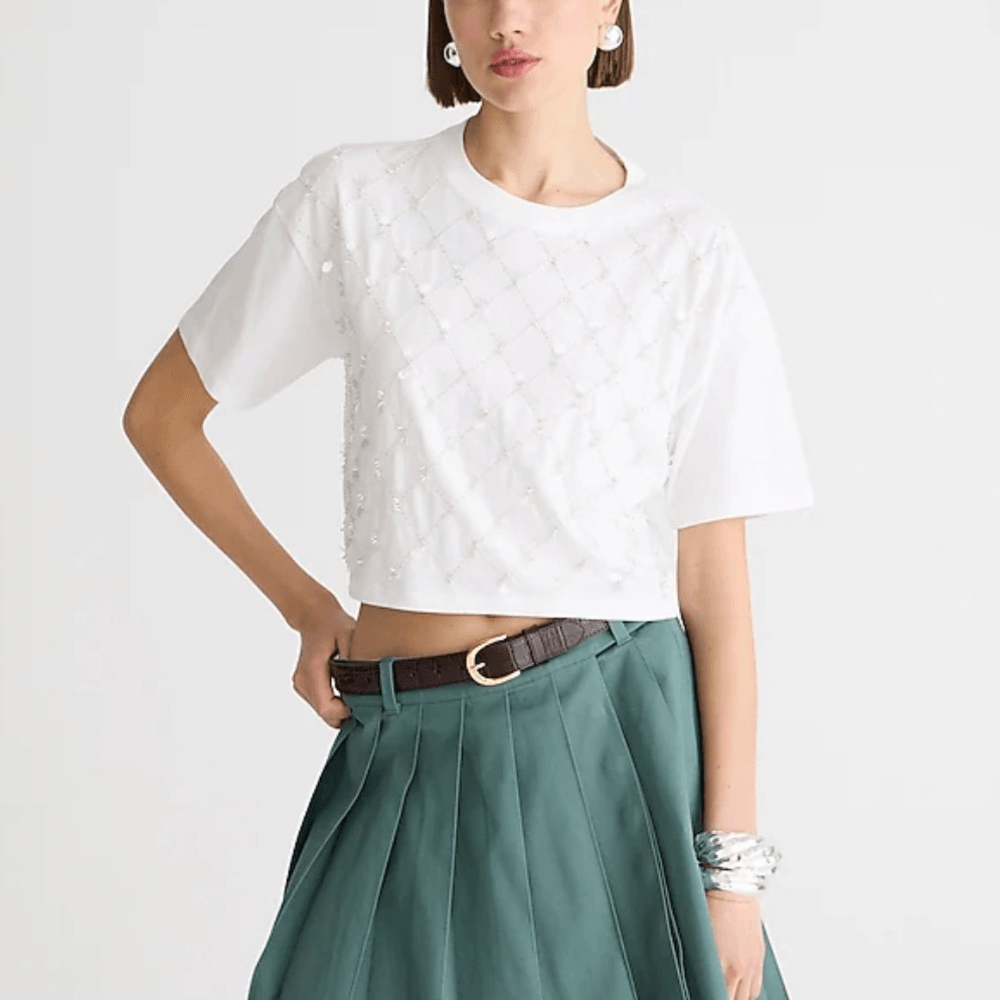 J Crew Broken-in jersey cropped T-shirt with patterned