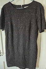Oasis size L ladies black dress short sleeves gold sequins