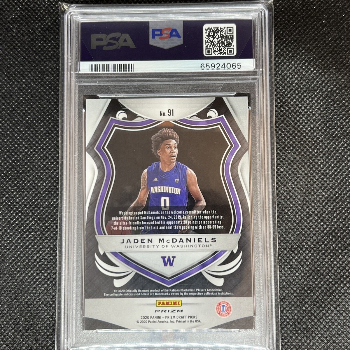 2020 Panini Prizm DP JADEN McDANIELS RC #91 GREEN PRIZM PSA 9 MINT