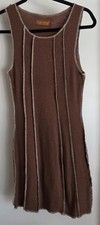 Beige Botany Sleeveless Bodycon Dress Women M Brown Ribbed Mini Stretch
