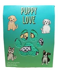 Walgreens ~ "Puppy Love" ~ Soft Fuzzy Socks ~ 1 Pair ~ Green ~ Shoe Size: 4-10