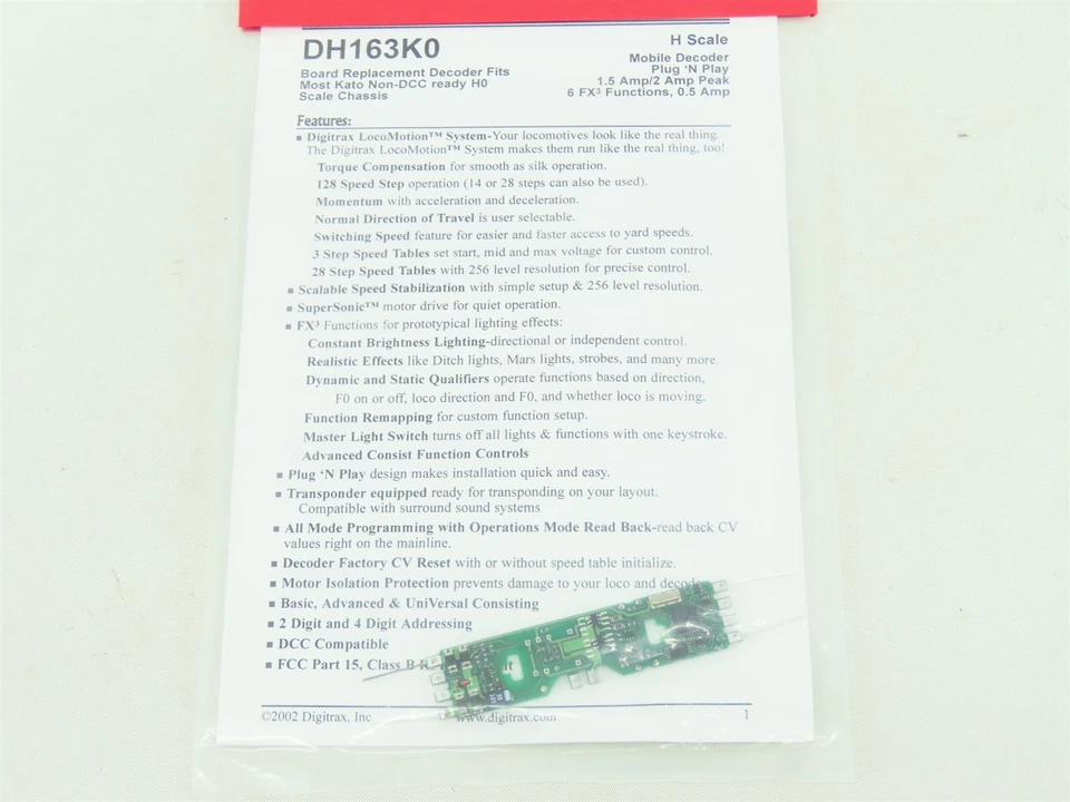 Digitrax DH163K0 DCC 1.5A Board Replacement Mobile Decoder for HO KATO Diesel - Image 3 of 4
