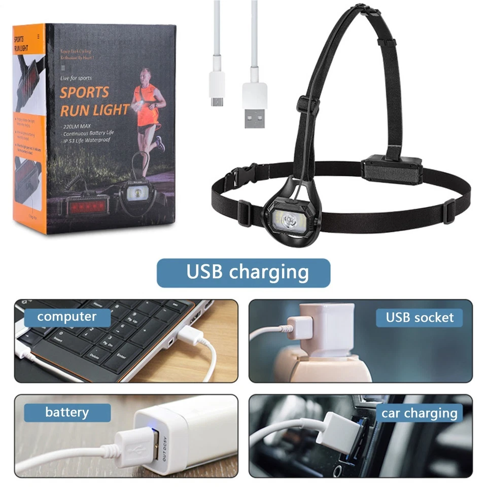 Rechargeable Chest Running Light for Runners LED Lamp Jogging Run Torch - Image 4 of 4