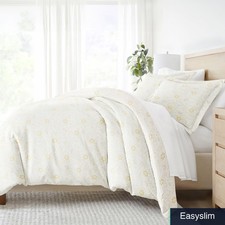 King Duvet Cover Microfiber White Spring Vines Pattern with Shams