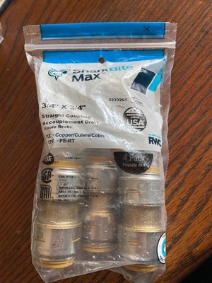 Shark Bite Max 3/4''x 3/4'' Straight Coupling Set of 4 New