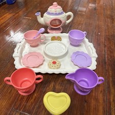 Fisher Price Tea Party Set 12 Piece Teapot Cups Saucers Cookie Spoon Pretend