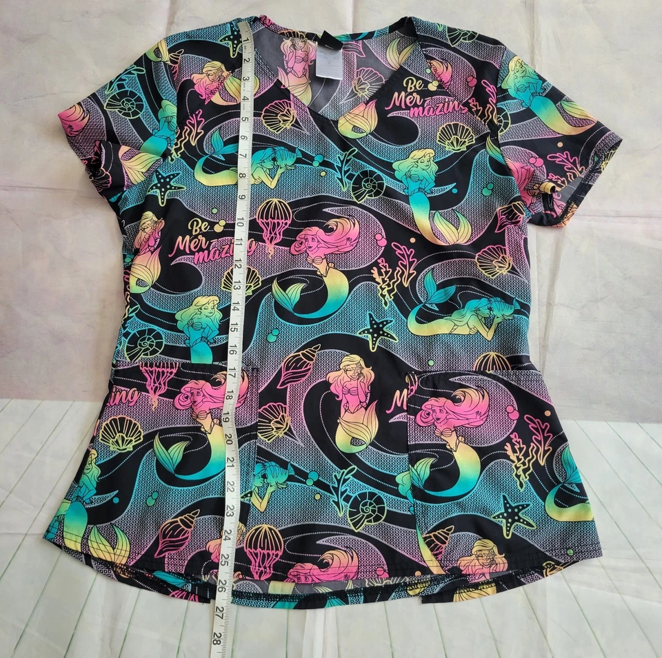 Womens Disney Tooniforms Little Mermaid Hospital V-neck Scrub Top Sz Md - Image 3 of 4